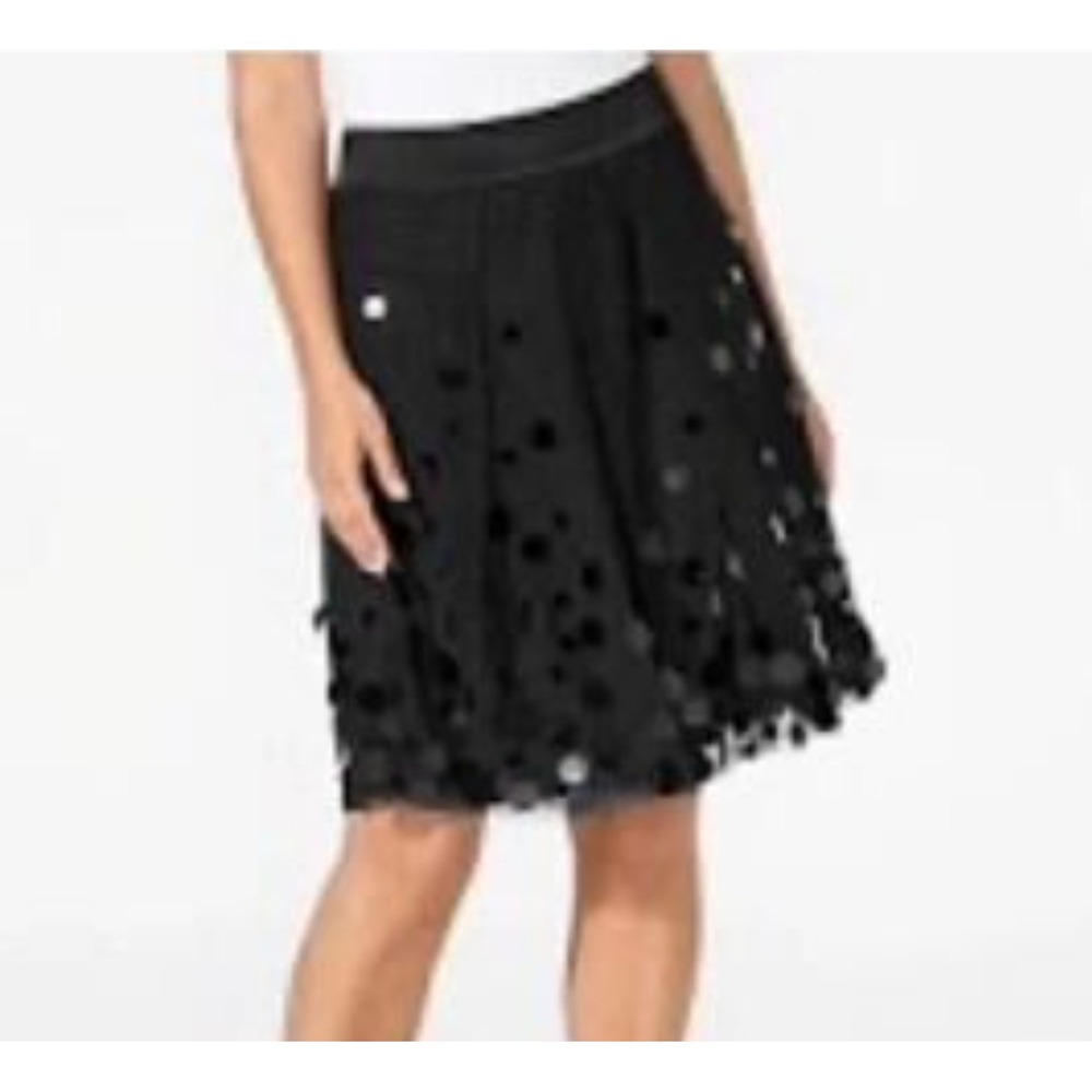 New Ann Taylor 12 Black Layered Flowy Knee Mesh Tulle Discs Sequins Skirt Whimsy